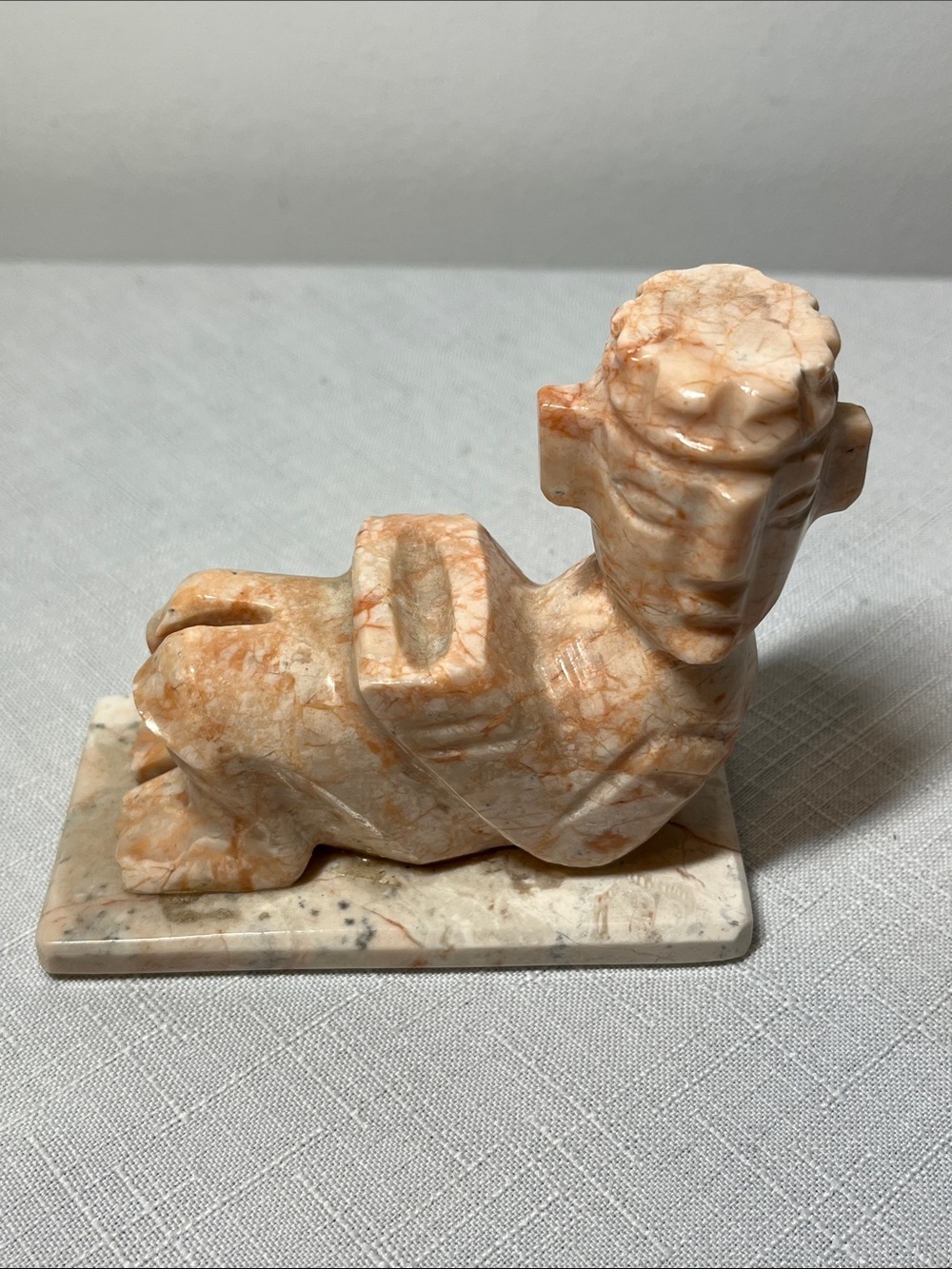 RG Chack Mool Hand-Carved Orange Marble Figure Decorative Sculpture